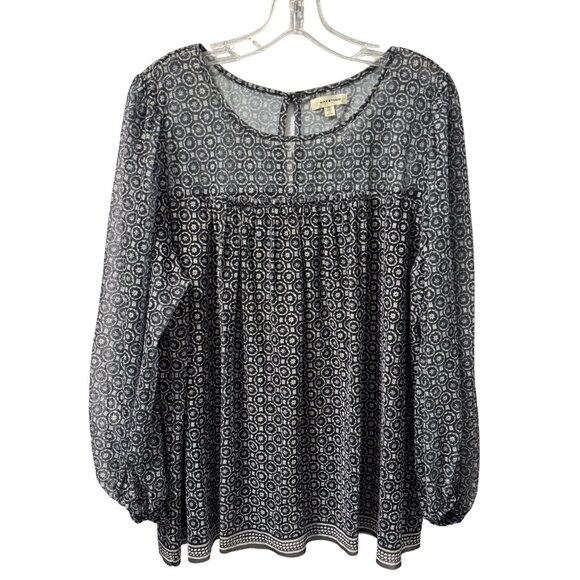 Max Studio blouse Sz 2X Long Sleeve Blouse Black & White Geometric Pattern top - Picture 5 of 12